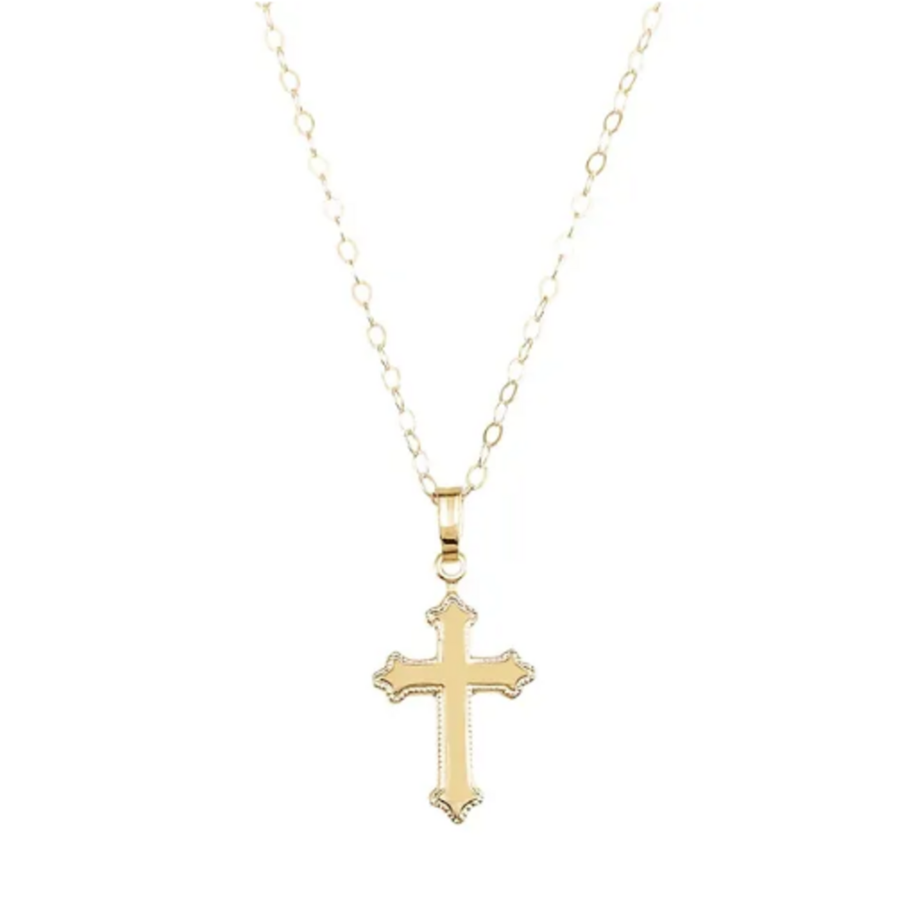 14k Yellow Gold Milgrain Cross Necklace (15")