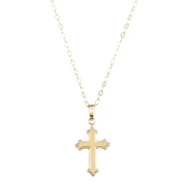 14k Yellow Gold Milgrain Cross Necklace (15")