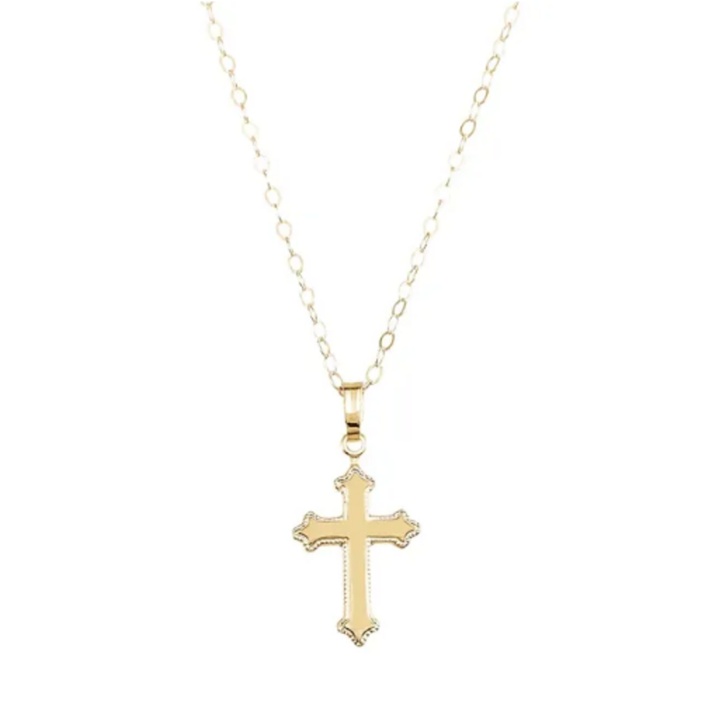 14k Yellow Gold Milgrain Cross Necklace (15")