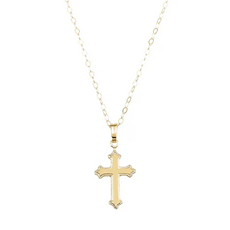 14k Yellow Gold Milgrain Cross Necklace (15")