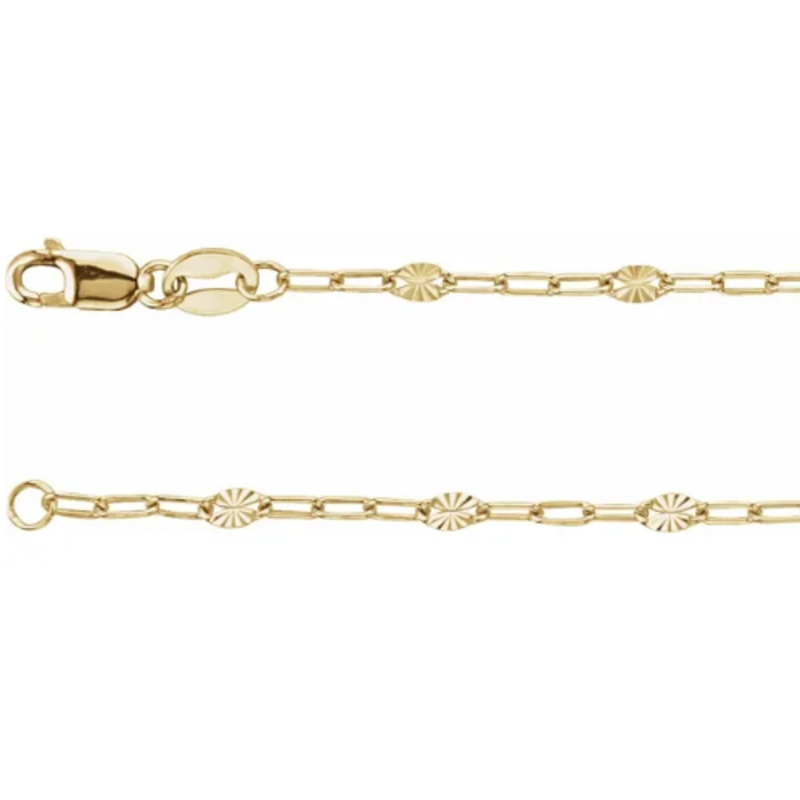 14k Yellow Gold-Filled 2.5mm Starburst Mini Paperclip Link Chain Bracelet (7")