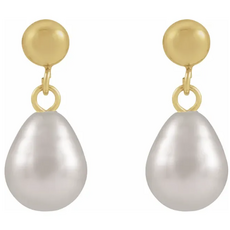 14k Yellow Gold-Filled  Cultured White Freshwater Pearl Earrings