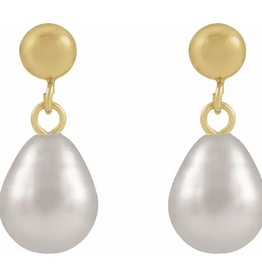 14k Yellow Gold-Filled  Cultured White Freshwater Pearl Earrings