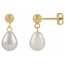 14k Yellow Gold-Filled  Cultured White Freshwater Pearl Earrings