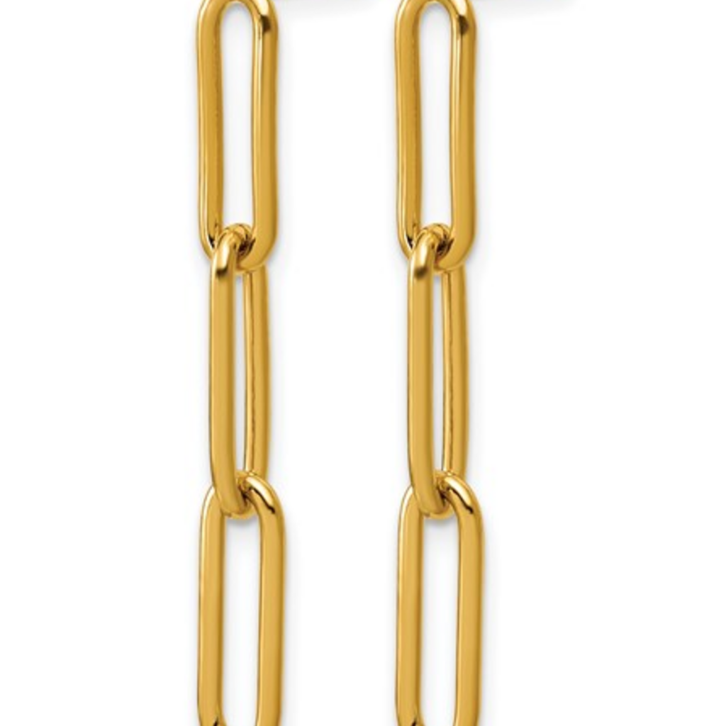 14k Yellow Gold-Filled Paperclip Link Dangle Post Earrings