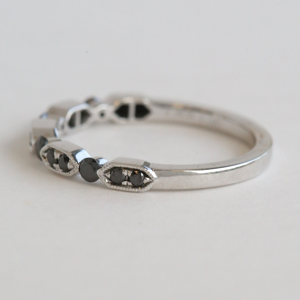 American Jewelry 14k White Gold  .30ctw Black Diamond Milgrain Stackable Band Ring