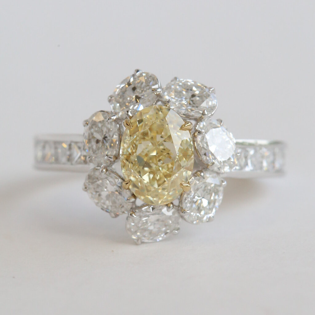 American Jewelry 14k White Gold 3ctw (1ct center) Lab Grown Yellow Diamond  Oval Halo Engagement Ring
