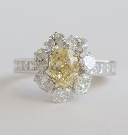 American Jewelry 14k White Gold 3ctw (1ct center) Lab Grown Yellow Diamond  Oval Halo Engagement Ring