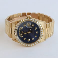 Rolex Pre-Owned Rolex 18k Gold President Watch w/ Blue Dial & Diamond Bezel Year 2000