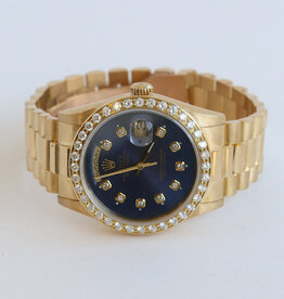 Rolex Pre-Owned Rolex 18k Gold President Watch w/ Blue Dial & Diamond Bezel Year 2000