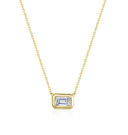 Lafonn Lafonn East-West Bezel-Set 0.54cttw Emerald-Cut Solitaire Choker Necklace 16"