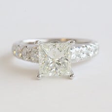 American Jewelry 18k White Gold 3.03ctw (2.09 J/VS1 GIA Ctr) Princess Cut Diamond Accented Solitaire Engagement Ring