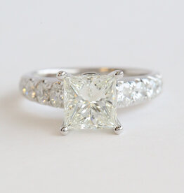 American Jewelry 18k White Gold 3.03ctw (2.09 J/VS1 GIA Ctr) Princess Cut Diamond Accented Solitaire Engagement Ring
