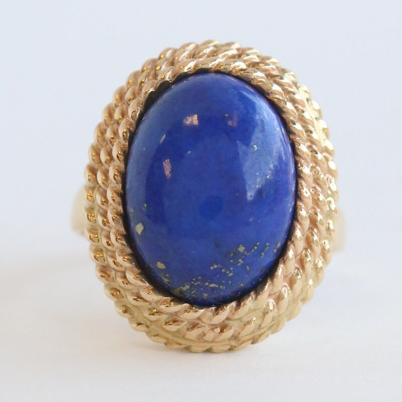 American Jewelry ESTATE 14k Yellow Gold Lapis Lazuli Oval Ring