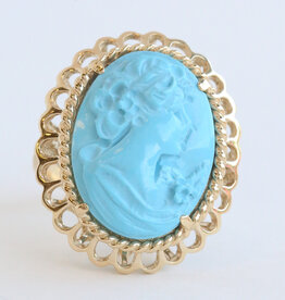 American Jewelry ESTATE 14k Yellow Gold Simulated Turquoise Cameo Ring