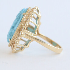 American Jewelry ESTATE 14k Yellow Gold Simulated Turquoise Cameo Ring