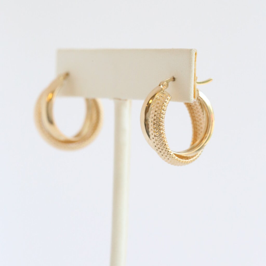 American Jewelry ESTATE 14k Yellow Gold Double Hoop Textured Earrings