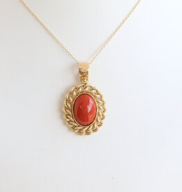 American Jewelry ESTATE 14k Yellow Gold Coral Bezel Oval Necklace
