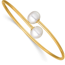 14k Yellow Gold-Filled 10-11mm White Freshwater Cultured Pearl Flex Bangle
