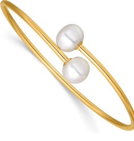 14k Yellow Gold-Filled 10-11mm White Freshwater Cultured Pearl Flex Bangle