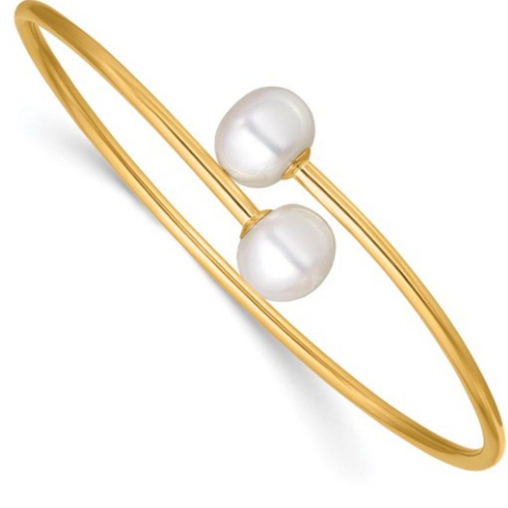 14k Yellow Gold-Filled 10-11mm White Freshwater Cultured Pearl Flex Bangle