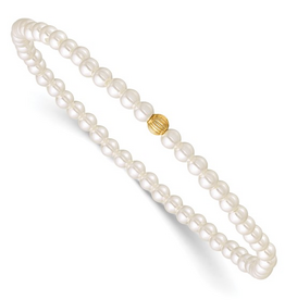 14k Yellow Gold-Filled 3mm Crystal Simulated Pearl Stretch Bracelet