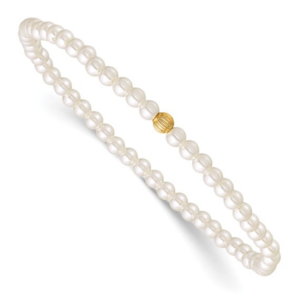 14k Yellow Gold-Filled 3mm Crystal Simulated Pearl Stretch Bracelet