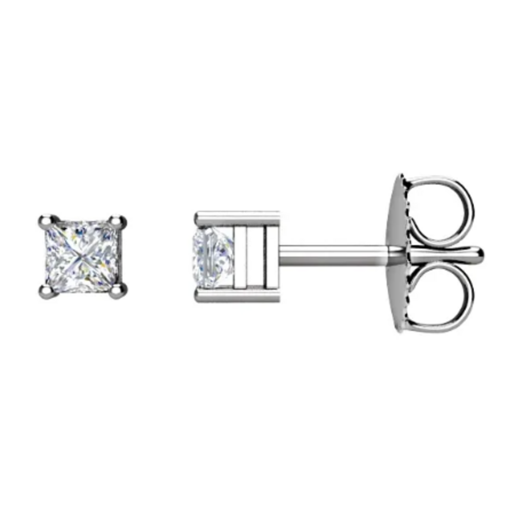 American Jewelry 14k White Gold .30ctw Diamond Princess Cut Solitaire Stud Earrings