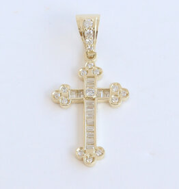 American Jewelry ESTATE 10k Yellow Gold CZ Baguette & Round Intricate Channel Set Cross Pendant