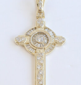 American Jewelry ESTATE 10k Yellow Gold CZ Baguette & Round Intricate Channel Set Pendant