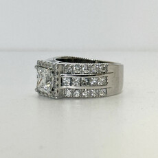 ESTATE14k White Gold 3.43ctw (1.53ct D/VS1 Lab Center) Halo Triple Row Diamond Engagement Ring