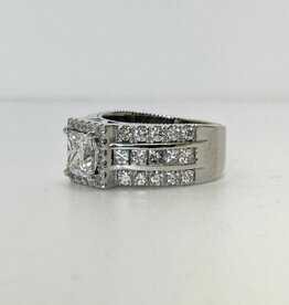 ESTATE14k White Gold 3.43ctw (1.53ct D/VS1 Lab Center) Halo Triple Row Diamond Engagement Ring