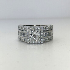 ESTATE14k White Gold 3.43ctw (1.53ct D/VS1 Lab Center) Halo Triple Row Diamond Engagement Ring