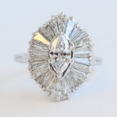 American Jewelry ESTATE 14k White Gold Approx. 2.75ctw (.75 F/VS2 Ctr) Marquise & Baguette Diamond Ballerina Ring