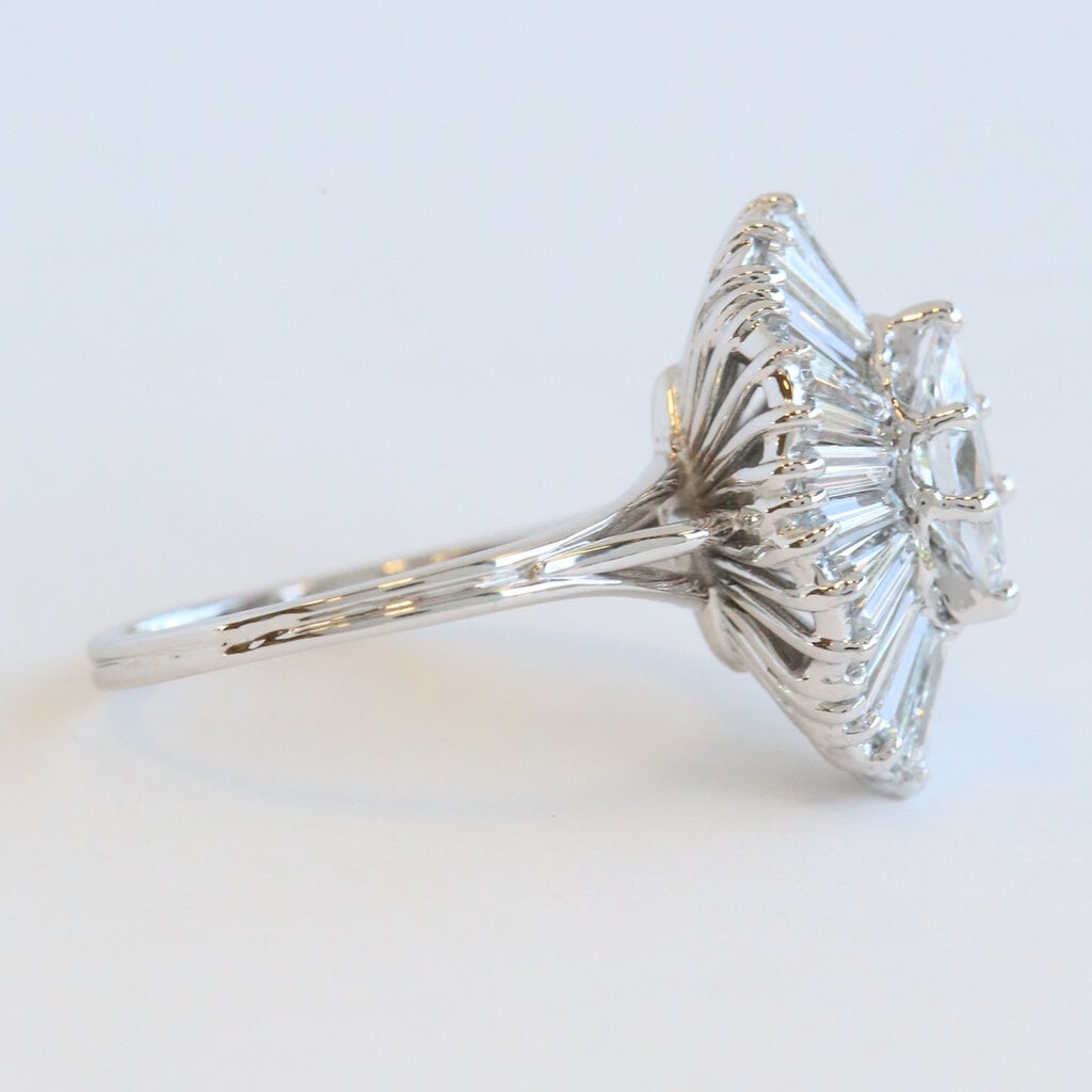 American Jewelry ESTATE 14k White Gold Approx. 2.75ctw (.75 F/VS2 Ctr) Marquise & Baguette Diamond Ballerina Ring