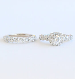 American Jewelry ESTATE 14k White Gold 1.91ctw (.81 F/SI1 GIA Ctr) Round Diamond Halo Engagement Ring Wedding Band Set