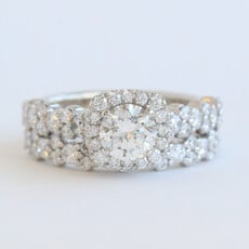 American Jewelry ESTATE 14k White Gold 1.91ctw (.81 F/SI1 GIA Ctr) Round Diamond Halo Engagement Ring Wedding Band Set