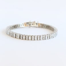 American Jewelry ESTATE 14k White Gold Approx. 6ctw Diamond Baguette & Round Tennis Bracelet (7.25")
