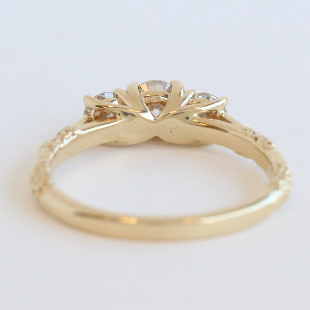 American Jewelry 14k Yellow Gold 1.04ctw Diamond Accented 3 Stone Past Present Future Ring