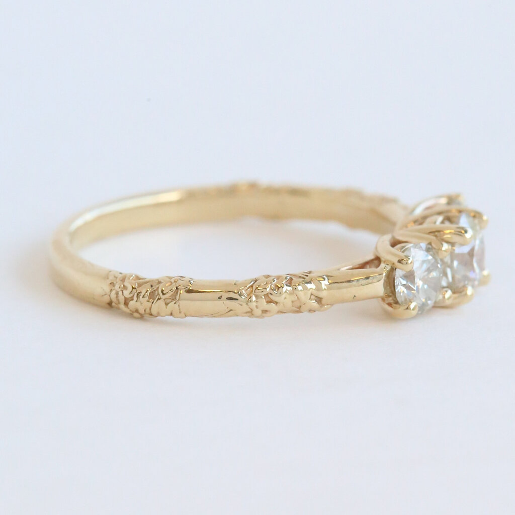 American Jewelry 14k Yellow Gold 1.04ctw Diamond Accented 3 Stone Past Present Future Ring