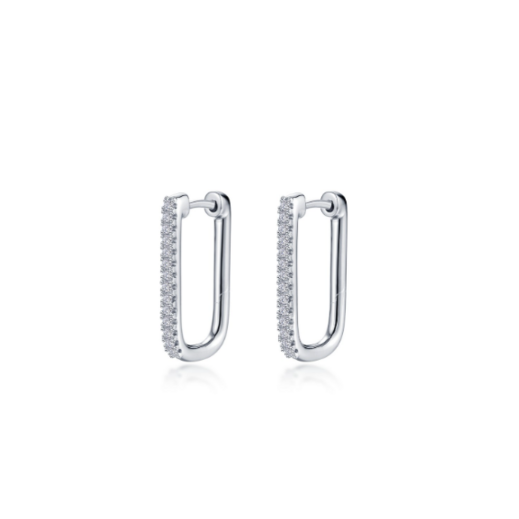 Lafonn Silver .28ctw Simulated Diamond Rectangle Hoop Earrings 20 x 12.5mm