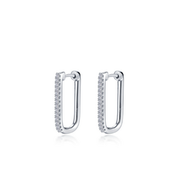 Lafonn Silver .28ctw Simulated Diamond Rectangle Hoop Earrings 20 x 12.5mm