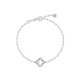 Lafonn Lafonn Sterling Silver .45ctw Simulated Diamond Halo MOP Clover Paperclip Bracelet