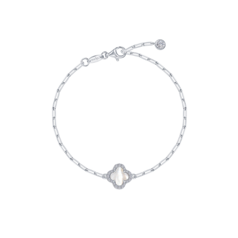 Lafonn Lafonn Sterling Silver .45ctw Simulated Diamond Halo MOP Clover Paperclip Bracelet