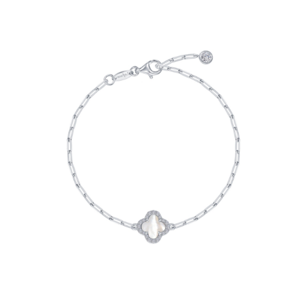 Lafonn Lafonn Sterling Silver .45ctw Simulated Diamond Halo MOP Clover Paperclip Bracelet