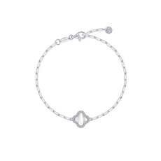 Lafonn Lafonn Sterling Silver .45ctw Simulated Diamond Halo MOP Clover Paperclip Bracelet