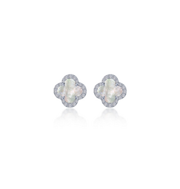 Lafonn Lafonn Silver .40ctw Simulated Diamond Halo MOP Mini Clover Stud Earrings