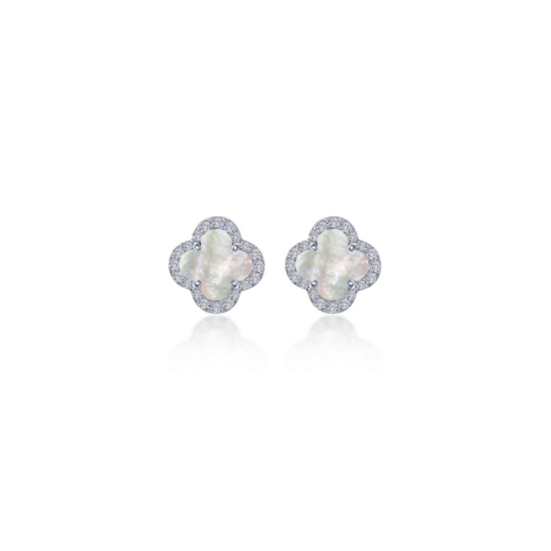 Lafonn Lafonn Silver .40ctw Simulated Diamond Halo MOP Mini Clover Stud Earrings