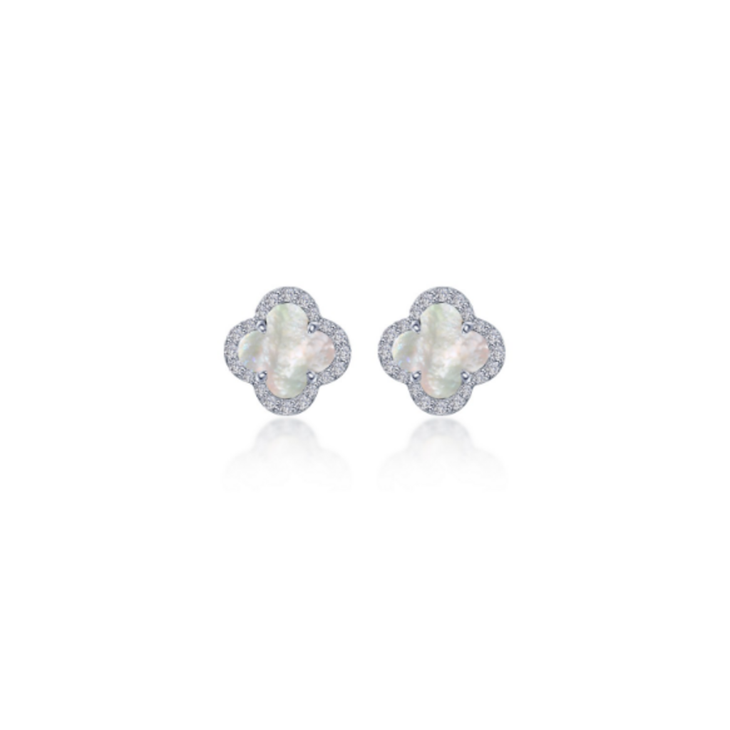 Lafonn Lafonn Silver .40ctw Simulated Diamond Halo MOP Mini Clover Stud Earrings