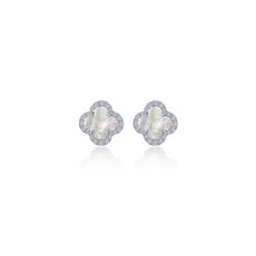 Lafonn Lafonn Silver .40ctw Simulated Diamond Halo MOP Mini Clover Stud Earrings